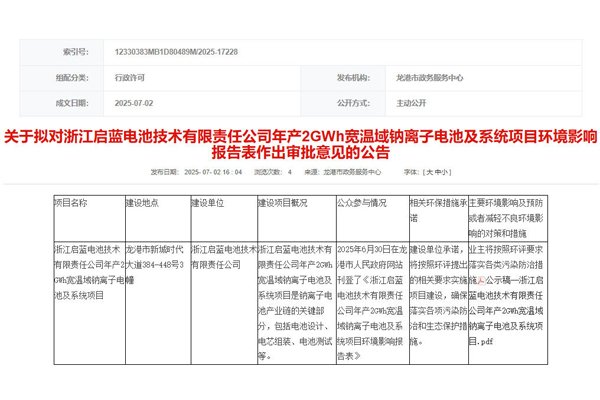 2.5億元!年產(chǎn)2GWh寬溫域鈉電池及系統(tǒng)項(xiàng)目將落戶浙江龍港