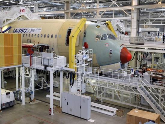 資料圖：總裝線上的空客A350客機
