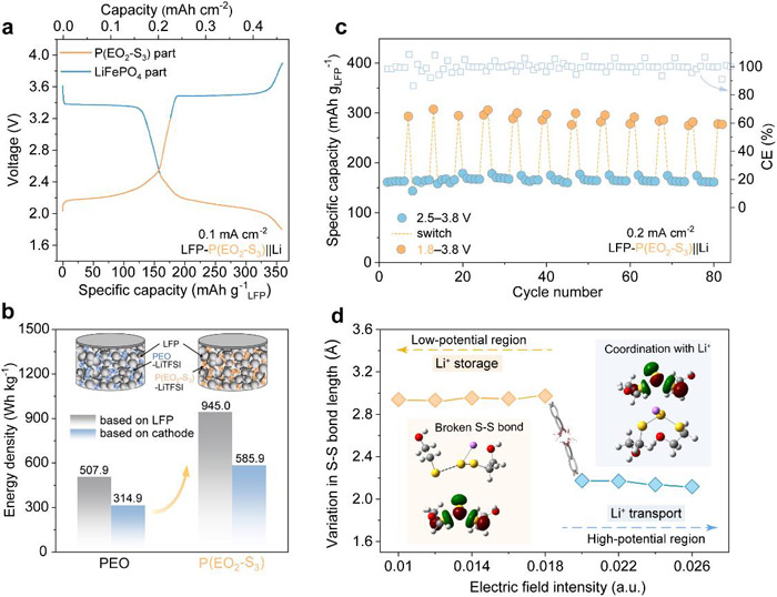 圖2. 一體化聚合物的電化學性能及電位依賴的離子傳輸-儲存機制 圖2. 一體化聚合物的電化學性能及電位依賴的離子傳輸-儲存機制