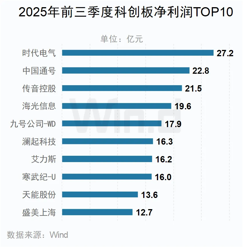 2025年前三季度科創(chuàng)板凈利潤TOP10 2025年前三季度科創(chuàng)板凈利潤TOP10