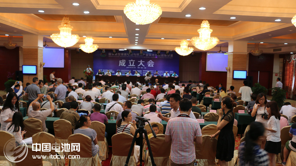 電子科大能源科學(xué)與工程學(xué)院副院長吳孟強(qiáng)、電子科大資產(chǎn)管理公司總經(jīng)理、四川經(jīng)信委創(chuàng)新處副處長丁銳、張樹人先后發(fā)了言，縣委書記蔣喻新，科技部中國技術(shù)市場協(xié)會常務(wù)理事、副秘書長孫小林共同為國家新型儲能電池與材料產(chǎn)業(yè)技術(shù)創(chuàng)新戰(zhàn)略聯(lián)盟揭牌。