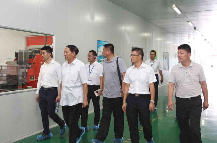 新能源汽車生產(chǎn)現(xiàn)場，領導們對汽車性能與參數(shù)作深入咨詢