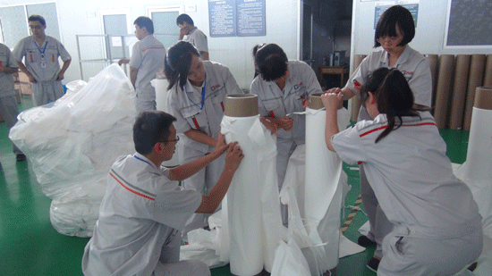 金力股份隔膜事業部進行B品隔膜的報廢處理