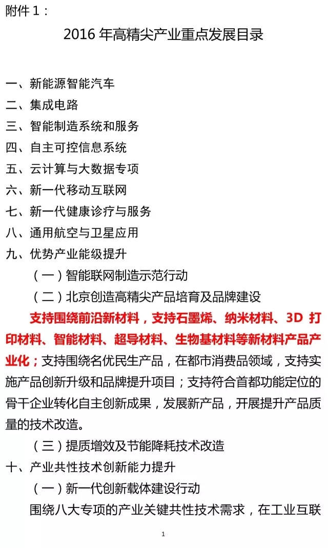 2016年北京高精尖產(chǎn)業(yè)發(fā)展重點支撐項目開始申報 石墨烯在列