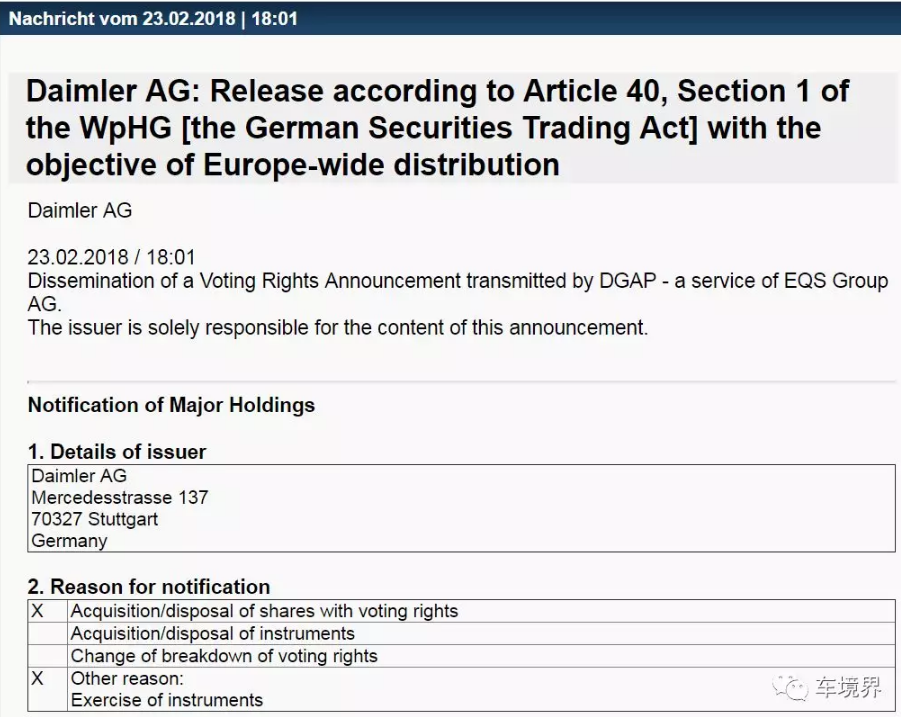 重磅！戴姆勒集團發布公告證實吉利成為其最大股東！