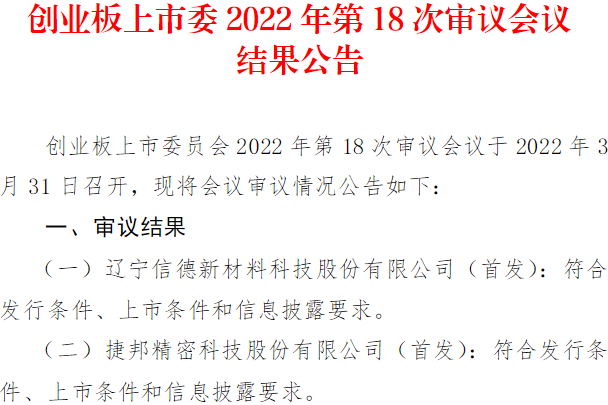 創業板上市委2022年第18次審議會議結果公告