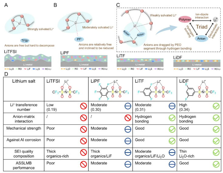 圖2 選擇性氟化鋰鹽的溶劑化結構和優勢總結
